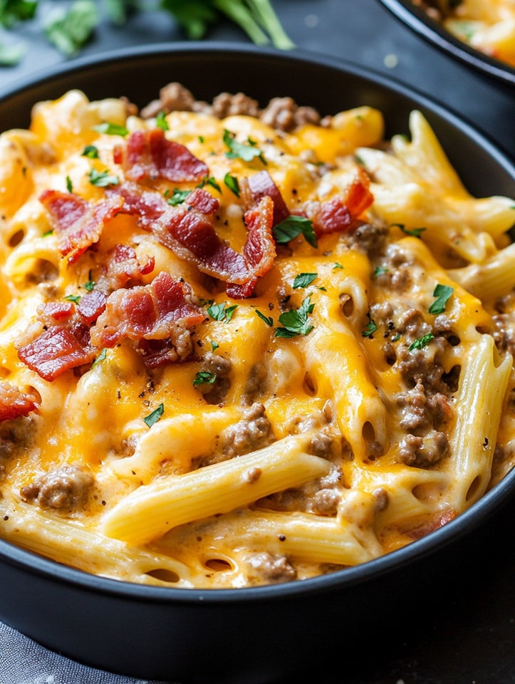 Ultimate Loaded Bacon Cheeseburger Pasta