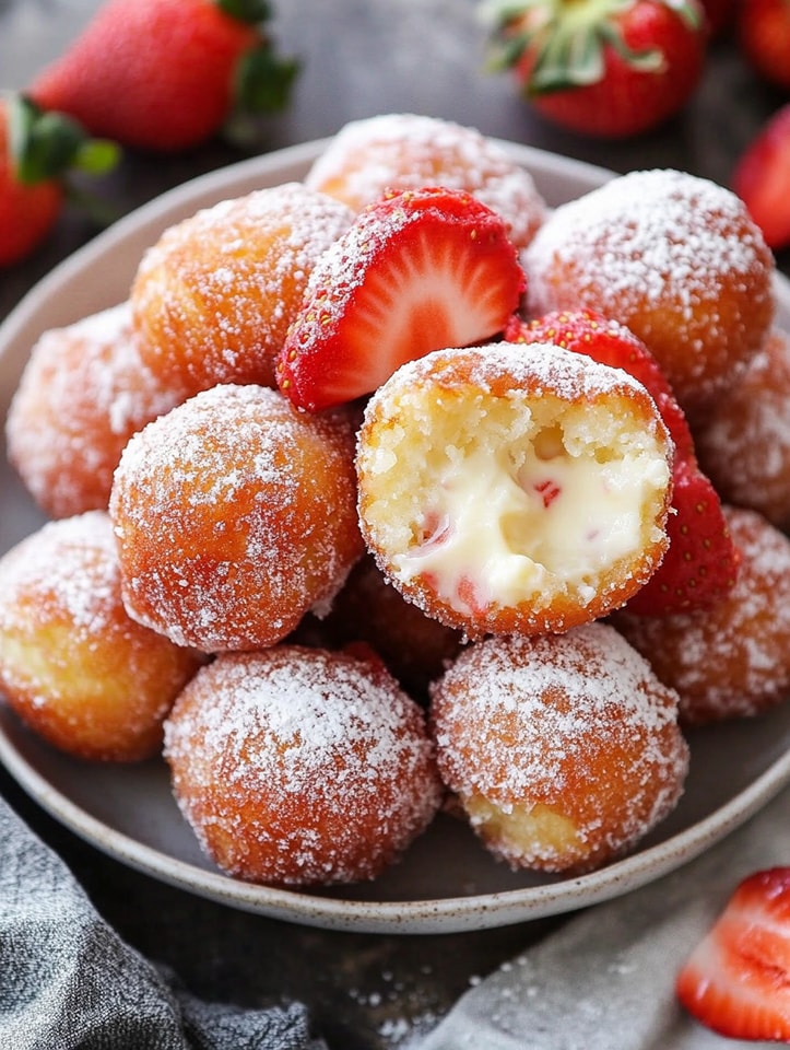 Heavenly Strawberry Cheesecake Donut Holes