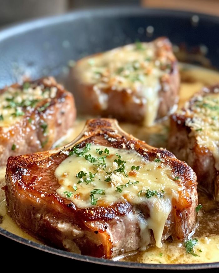 Low Carb Baked Alpine Pork Chops with Cheese On Top