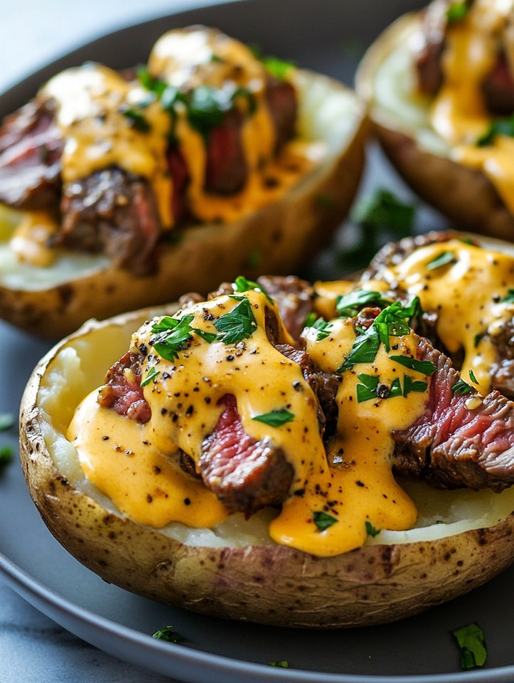 Steak & Cheese Loaded Baked Potatoes