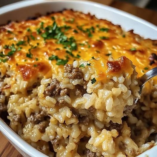 Cheesy Ground Beef Rice Casserole