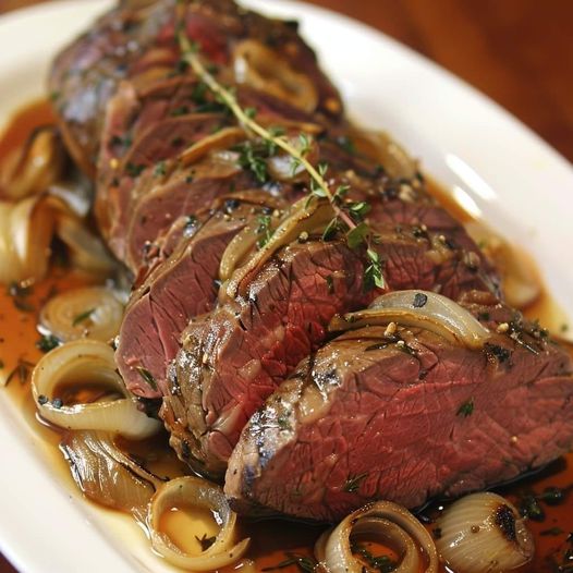 Roasted Beef Tenderloin with French Onion Au Jus