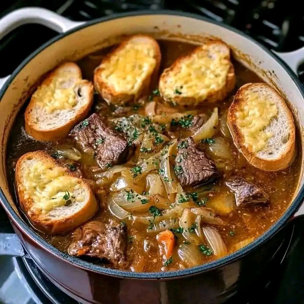 French Onion Short Rib Soup with Gruyère Toast