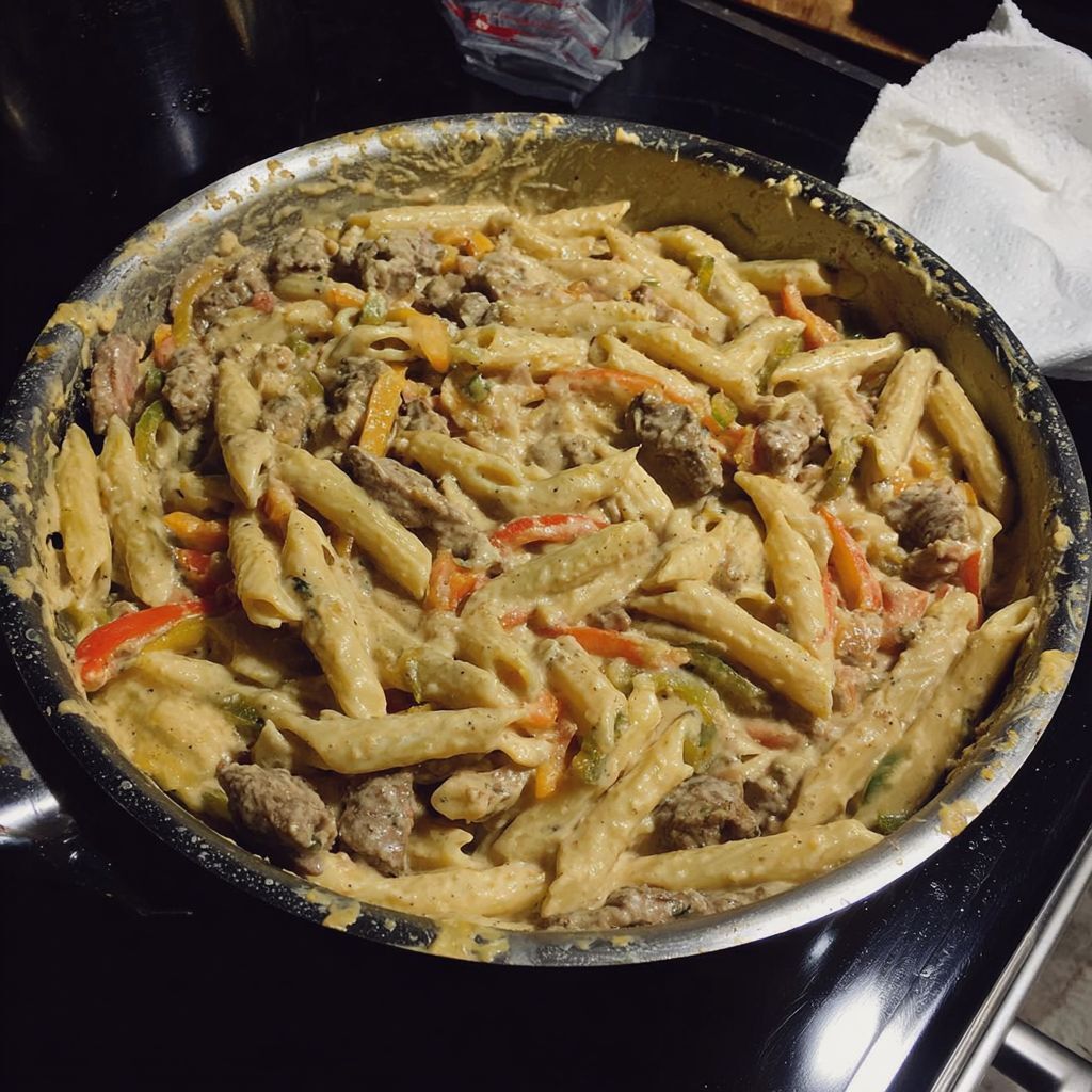 Creamy Steak Penne Pasta with Bell Peppers