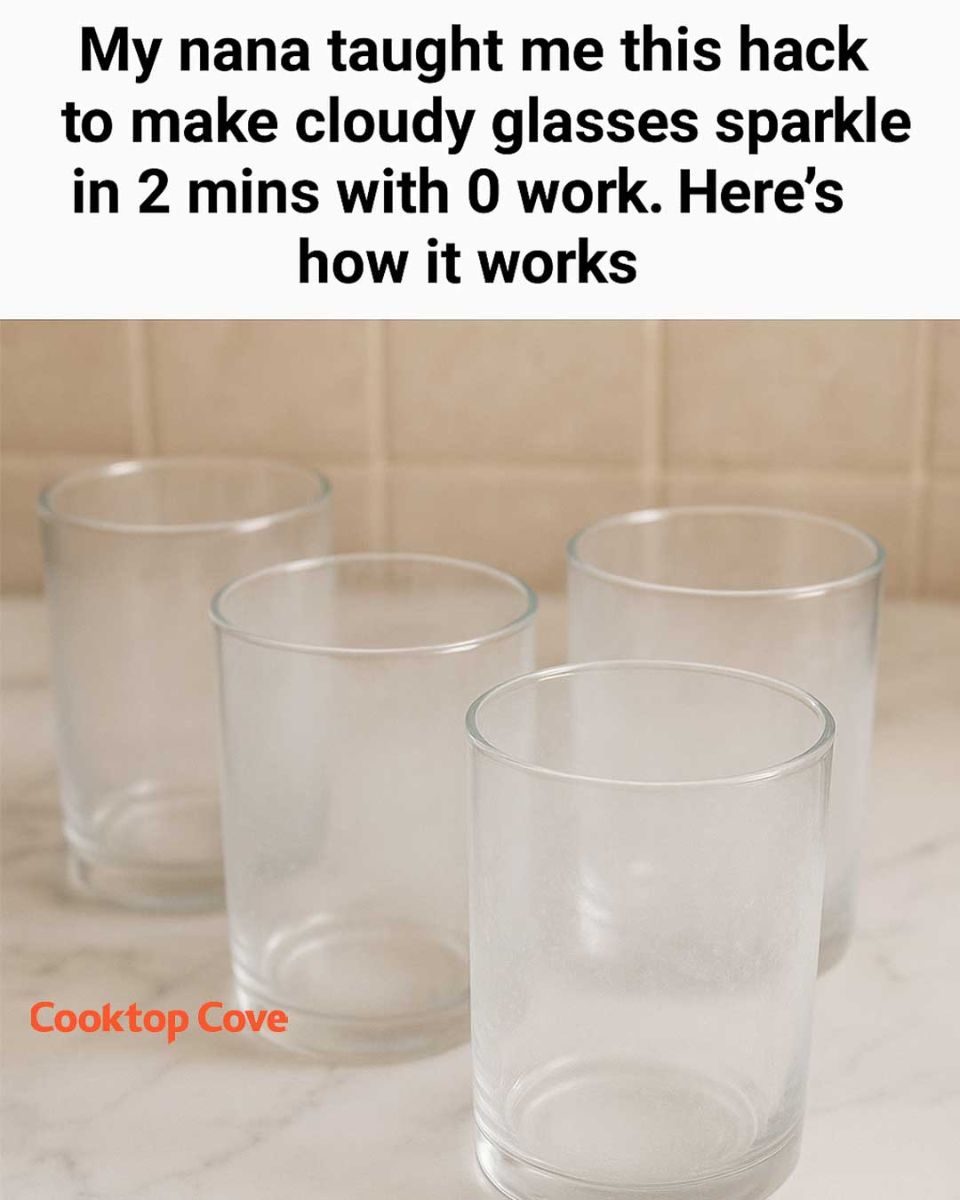 My nana taught me this hack to make cloudy glasses sparkle in 2 mins with 0 work. Here’s how it works