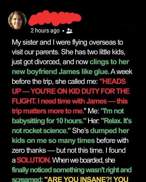 My Sister Demanded I Babysit Her Kids on a 10-Hour Flight — Her Tantrum at Boarding Was My Reward