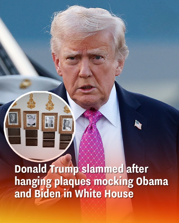 Donald Trump slammed after hanging plaques mocking Obama and Biden in White House!