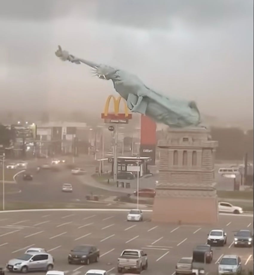 A 115-foot replica of the Statue of Liberty was toppled during a storm! See more