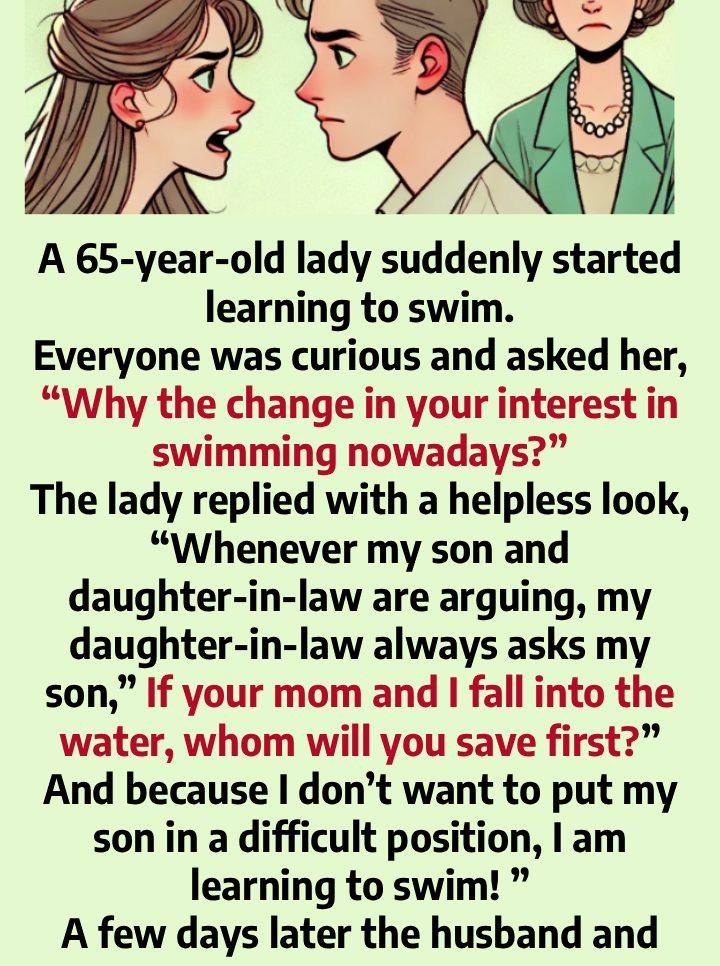 A 65 year old lady suddenly started learning to swim!