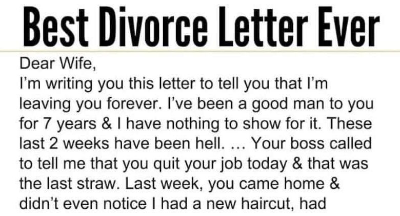 Husband Sends Divorce Letter, Wife’s Comeback Is Genius