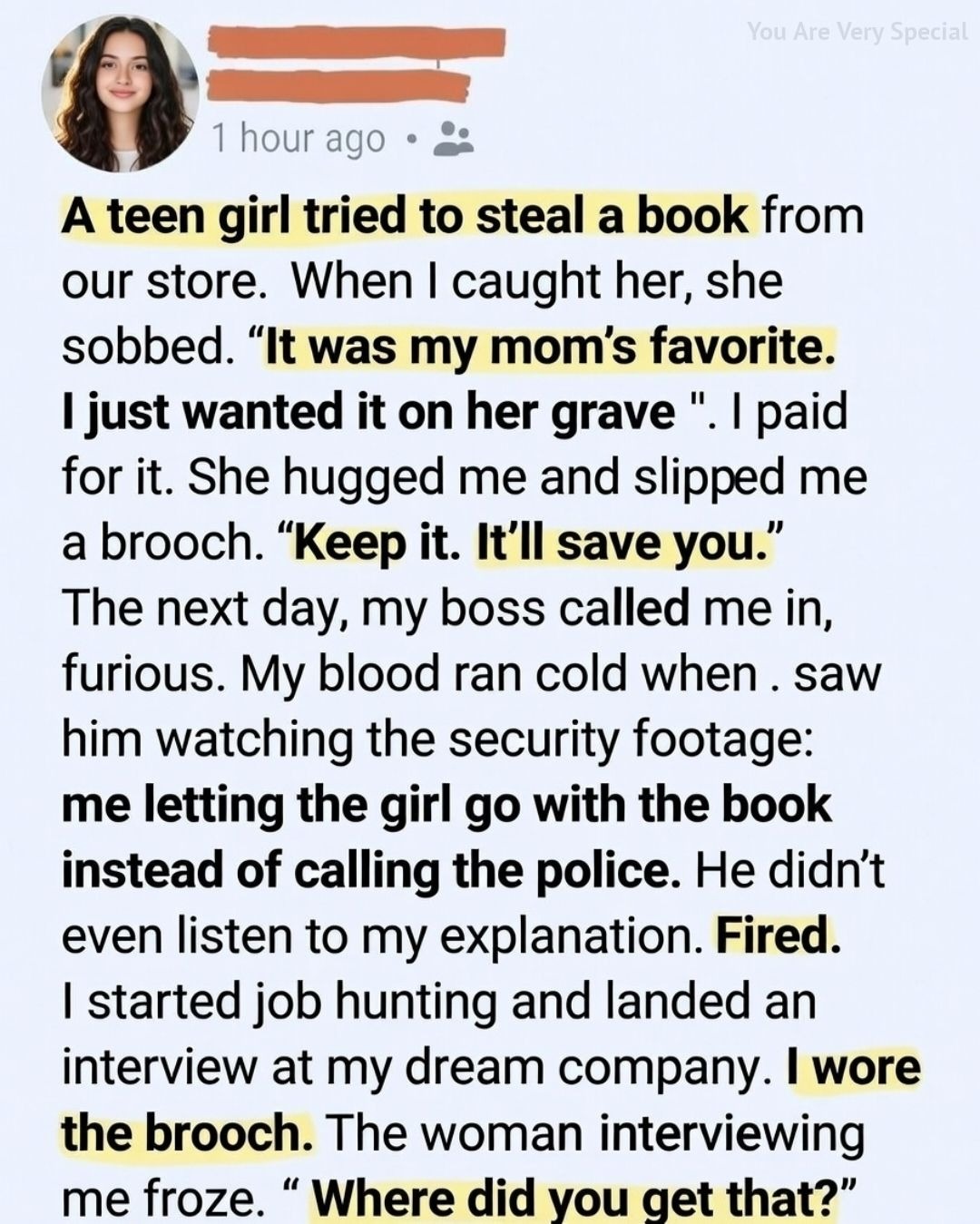A teenage girl tried to steal a book, but the brooch she gave me made me lose my job and start a whole new life! – Story Of The Day!